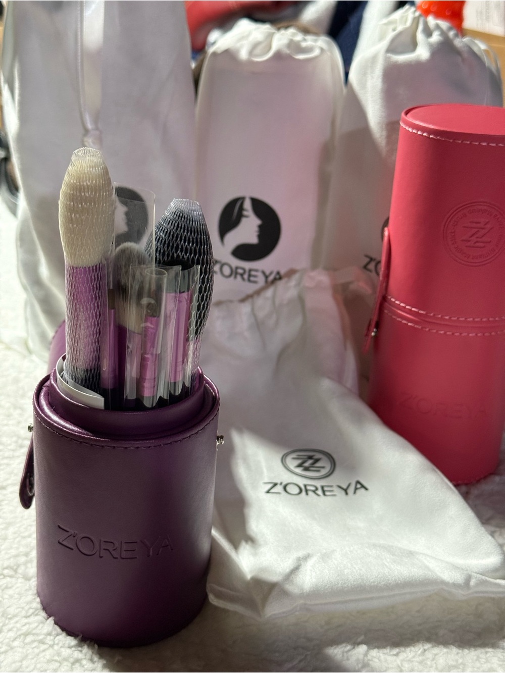 ZOREYA Purple or Pink Makeup Brush Set with Travel Case